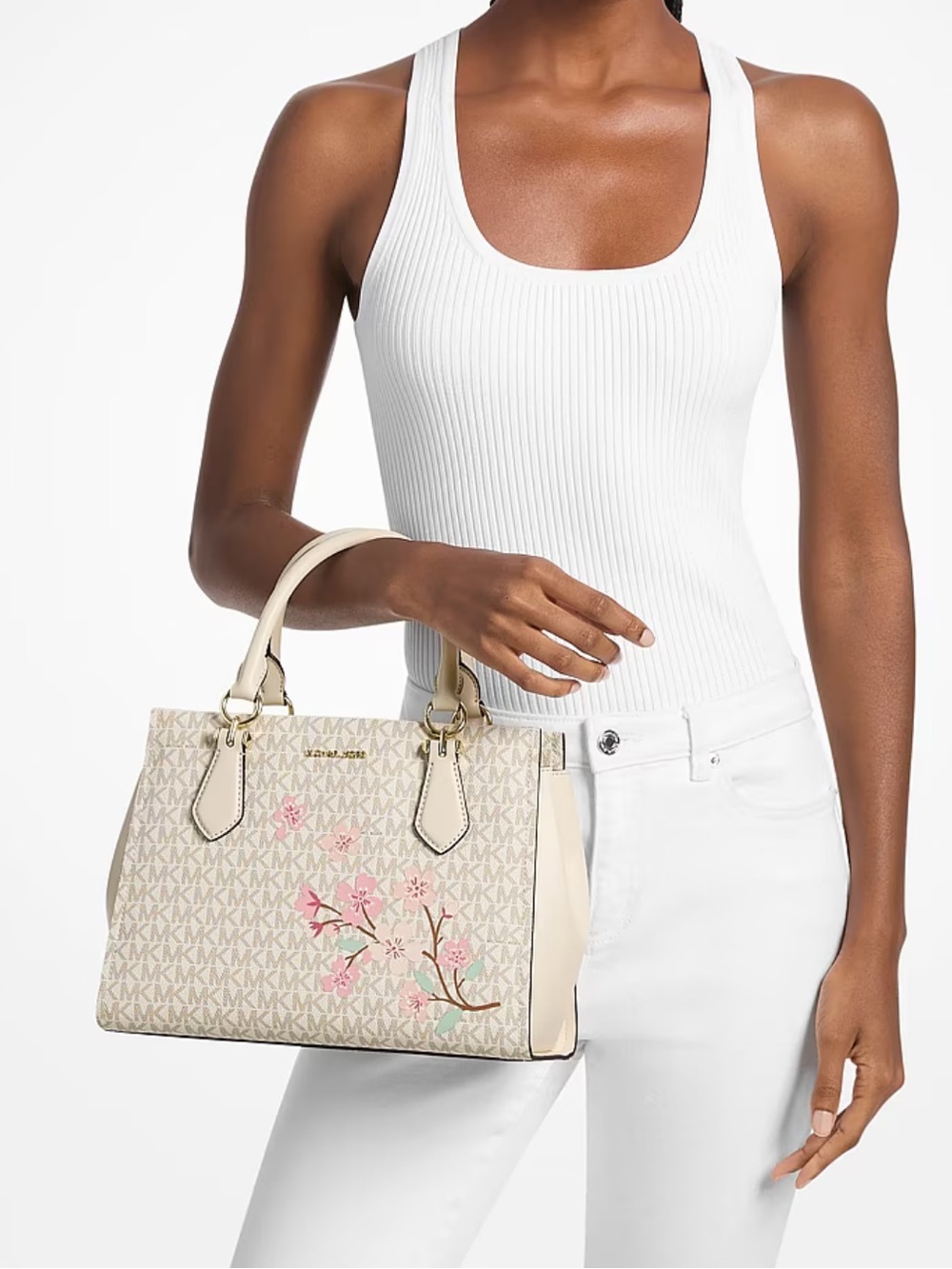 Michael Kors Marilyn Medium Embellished Signature Logo Satchel - Picture 7 of 14